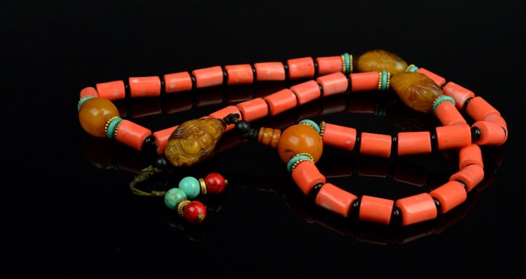 Chinese-Tibetan Coral Necklace with Amber (1 of 4)