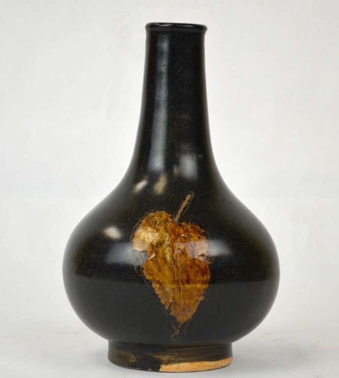 Chinese Black-Glazed Ceramic Leaf Vase (1 of 5)