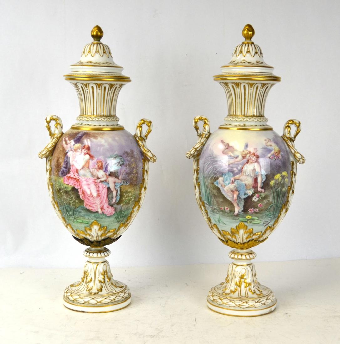 Pr Sevres Porcelain Urns Vases with Covers (1 of 8)