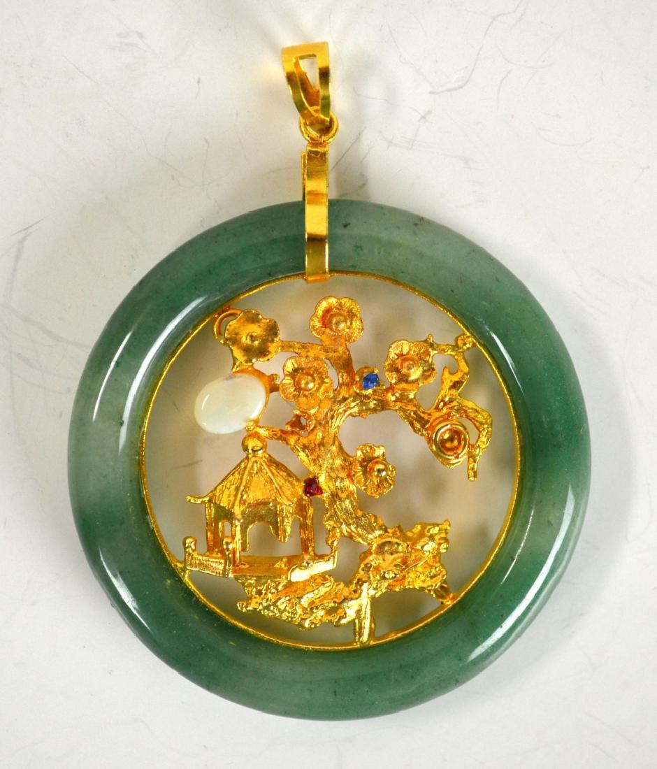 Chinese Jade Circle w 24K Gold Insert Pendant (1 of 6)
