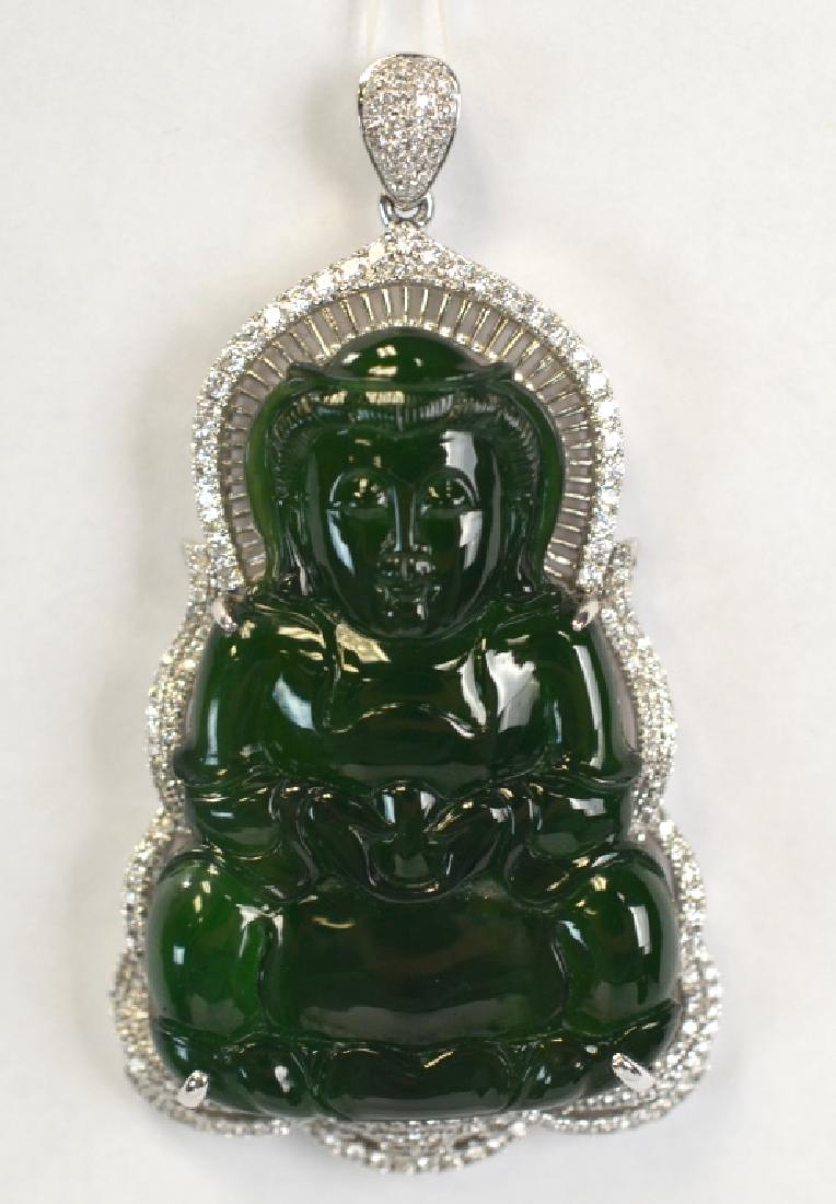 Chinese Carved Jadeite,18K Gold, & Diamond Pendant (1 of 8)