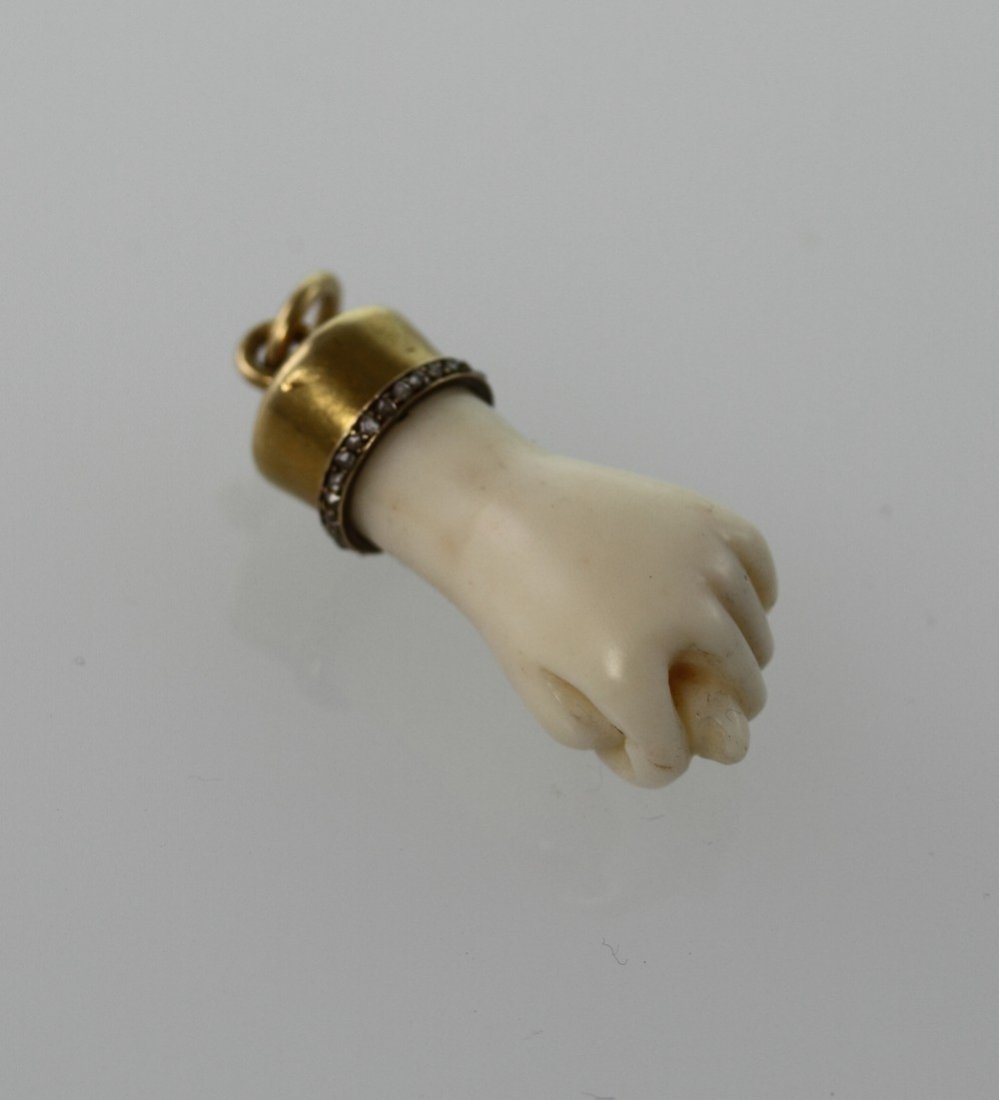 An Antique Gold and Diamond Set Ivory Pendant. Carved (1 of 2)