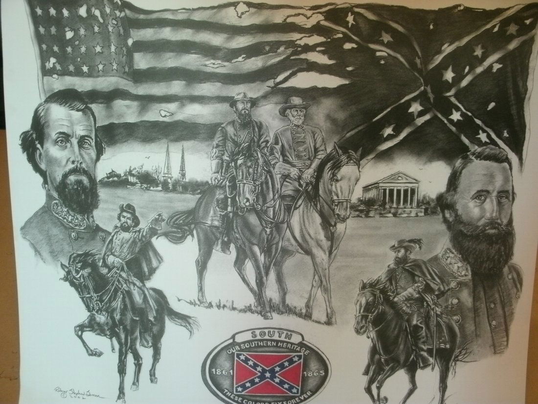 019: Confederate Civil War Generals1861 Signed Lithogra: Confederate Civil War Generals 1861-1865 Southern Heritage Signed Lithograph by Robert Stephen Simon. "Legends of The South" lithograph featuring: John Adams, General Robert Lee, Stonewall Jackson and