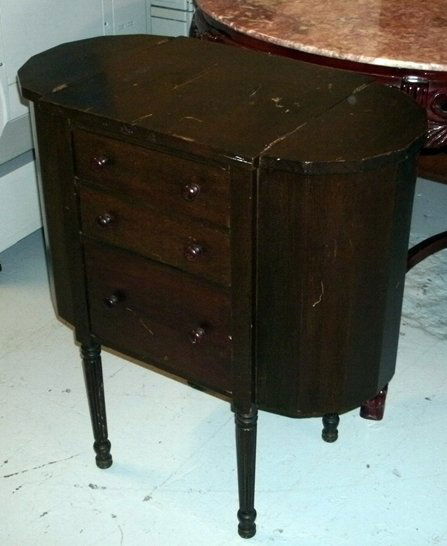 Mahogany 3 Drawer Sewing Table w/ double Yarn Bins: Mahogany 3 Drawer Sewing Table w/ double Yarn Bins. Real Mahogany solid wood. Vintage/Antique Item, This sewing table is gorgeous and is perfect for any seamstress or hobbyist. Great for any antique r