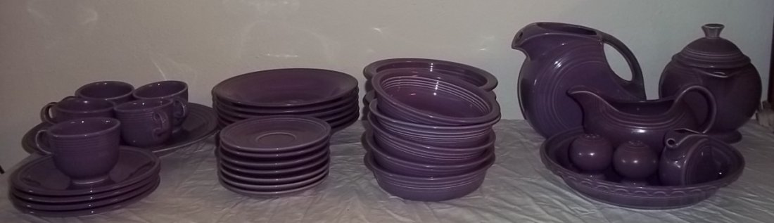 THE HOMER LAUGHLIN CHINA CO. GENUINE FIESTA PURPLE SET: THE HOMER LAUGHLIN CHINA CO. GENUINE FIESTA PURPLE SET: Lot of Ceramic Purple Brunch Dishware: Set Includes: (1) –Tea Kettle 8”H (with handle) X 4-1/2”W, (1)- Beverage Server 7”H X 7”L X 4��