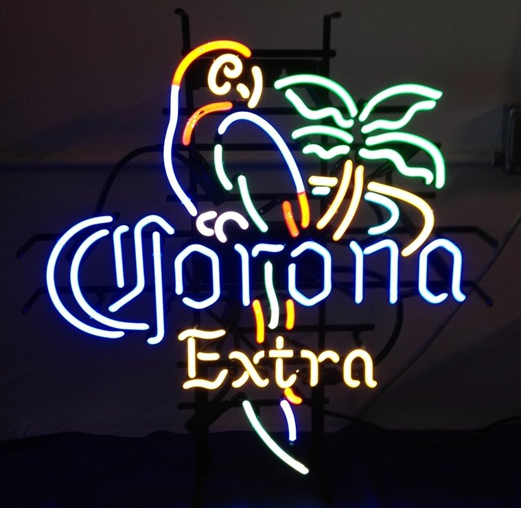 Corona Extra Neon Beer Sign Parrot & Palm Tree Lighted: Corona Extra Neon Beer Sign with Parrot and Palm tree measures: 24" long x 26" tall x 9" deep