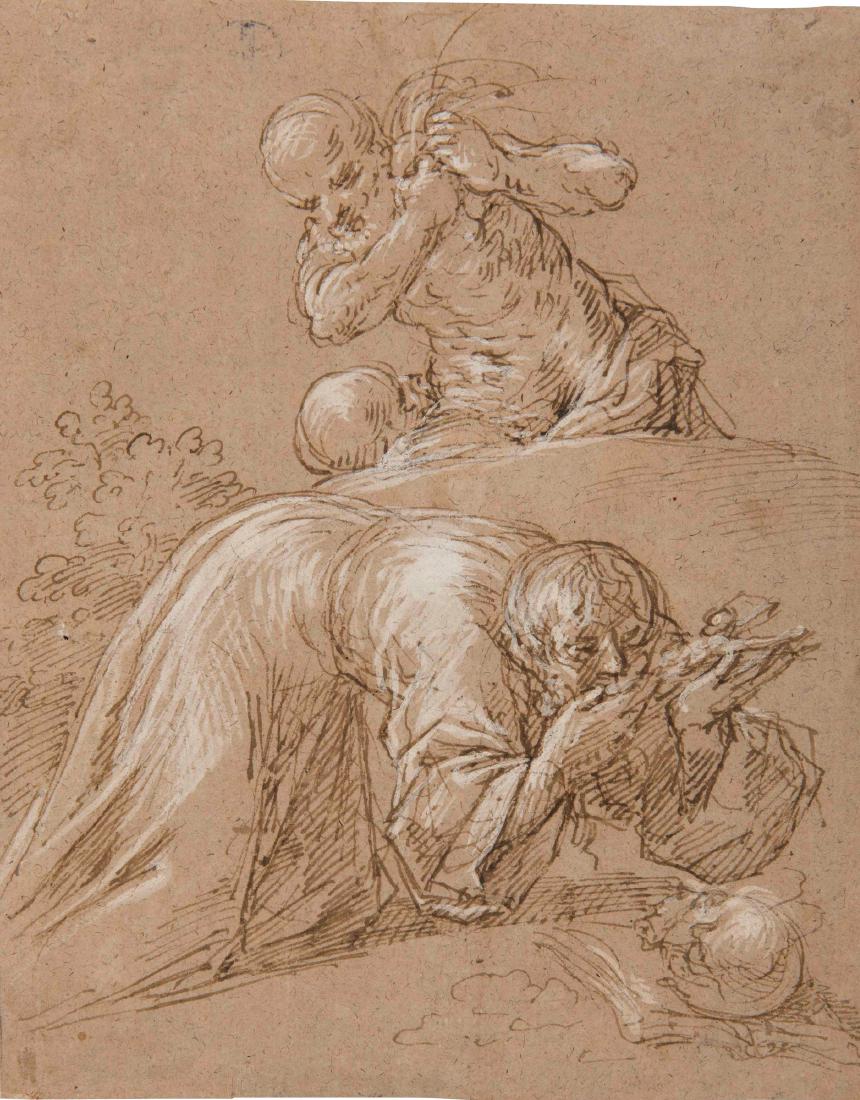 Scuola Veneta del XVII secolo, Monaci flagellanti: verso Studio di figure penna inchiostro bruno e biacca su carta, mm 150x191 Provenienza: Herbert List