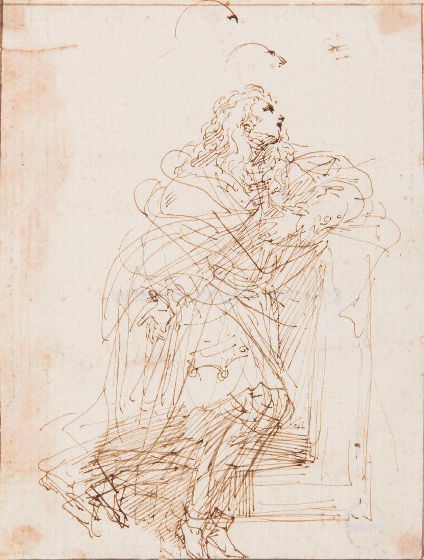 Donato Creti (1671-1749), Studio di figura supplicante: penna e inchiostro bruno su carta, mm 145x110