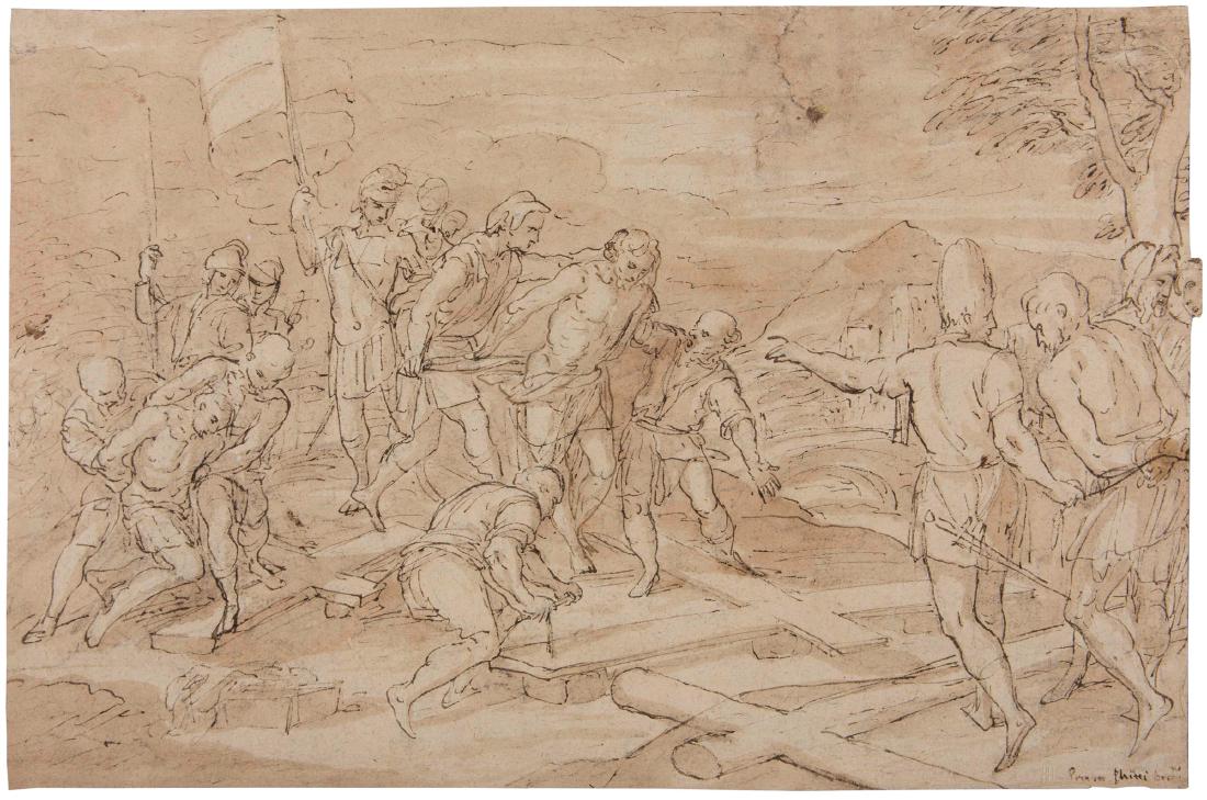 Pompeo Ghitti (1631-1703), Andata al Calvario: penna e inchiostro bruno e acquerello su carta, mm 398x288 scritta e timbro da collezione a secco Herbert List
