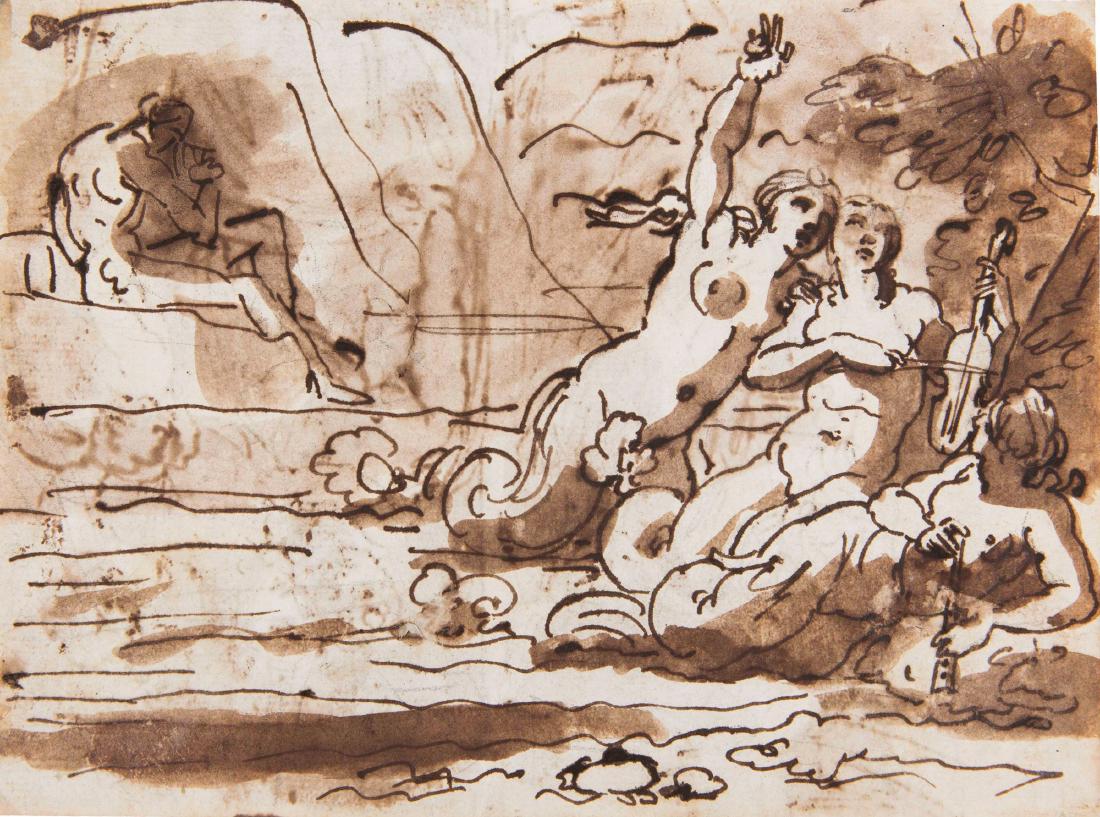 Felice Giani (1758-1823), Figure mitologiche: recto-verso, penna e acquerello bruno su carta, mm 166x222