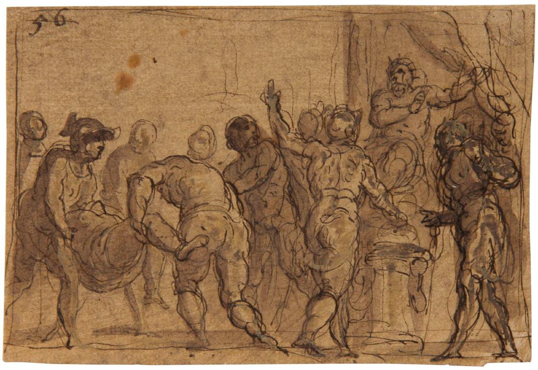 Jacopo Palma il Giovane (1544-1628), cerchia di, Murzio: penna e inchiostro bruno su carta incollata, mm 119x79