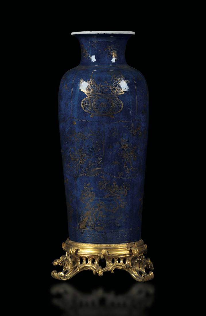 A vase in blue and gold porcelain, China, Qing dynasty, (1 of 1)