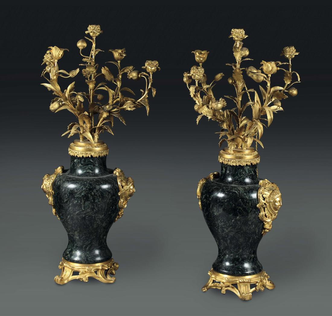 A pair of vases in green marble and gilt bronze, 19th (1 of 1)