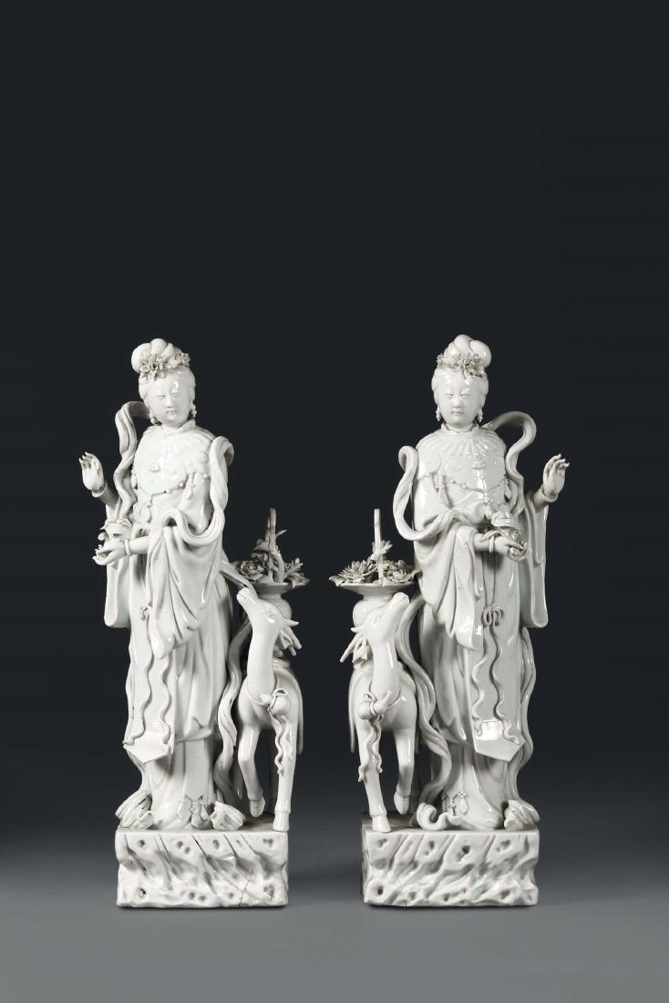 A pair of Guanyin with deer in Blanc de Chine (1 of 4)