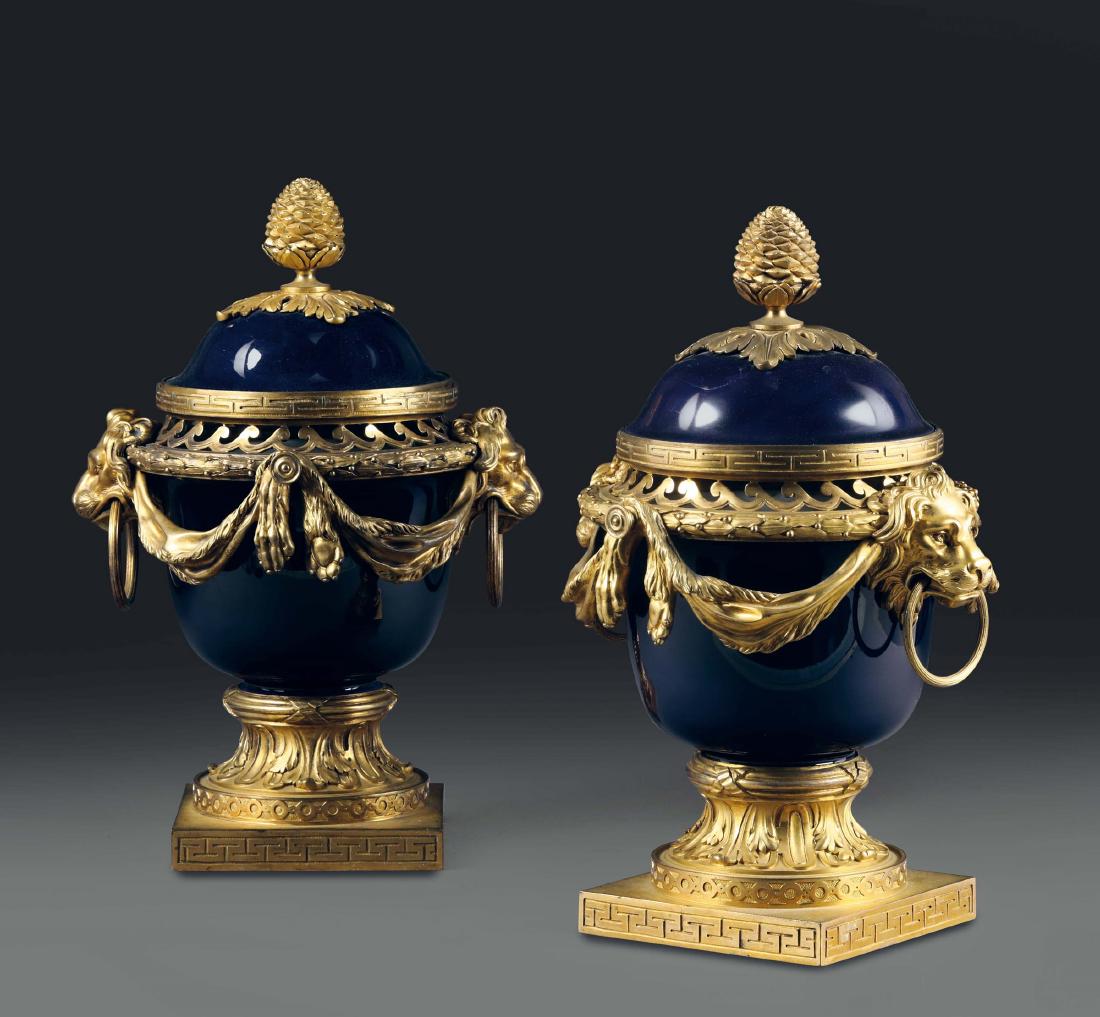 A pair of porcelain vases, blue background with gilt (1 of 4)