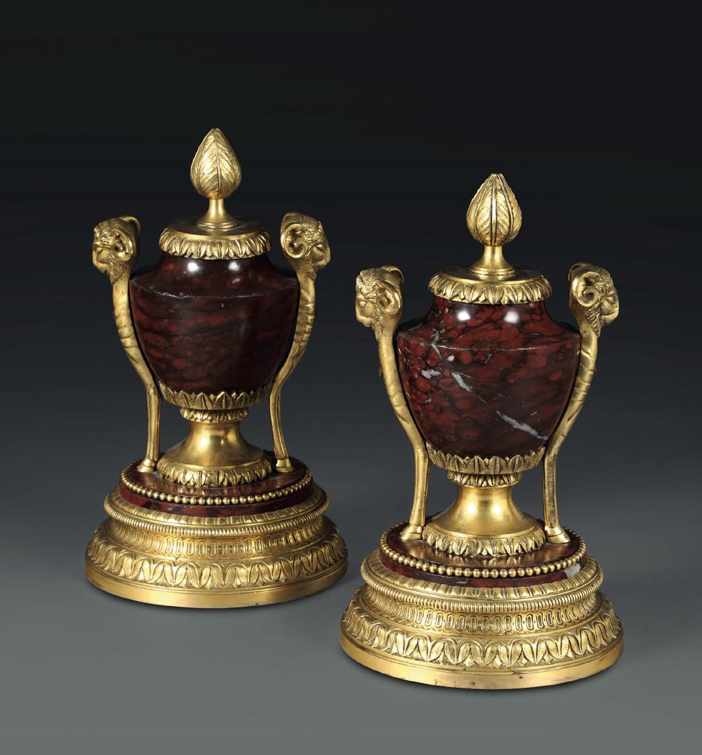 A pair of vases in red marble with rich gilt bronze (1 of 3)