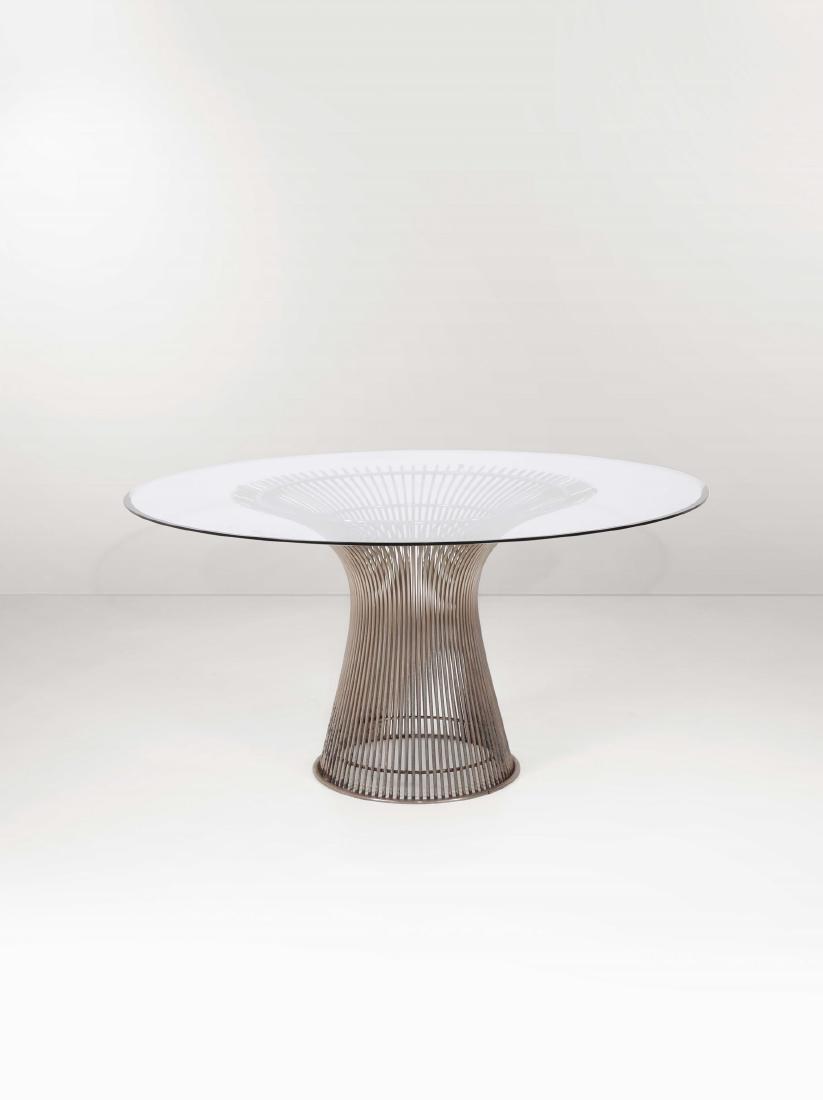 Warren Platner,: Tavolo con struttura in metallo nichelato, piano in vetro e dettagli in gomma. Prod. Knoll International, USA, 1960 ca. cm 137x70, Bibliografia E. Larrabee, M. Vignelli, Knoll Design, Harry N Abrams,