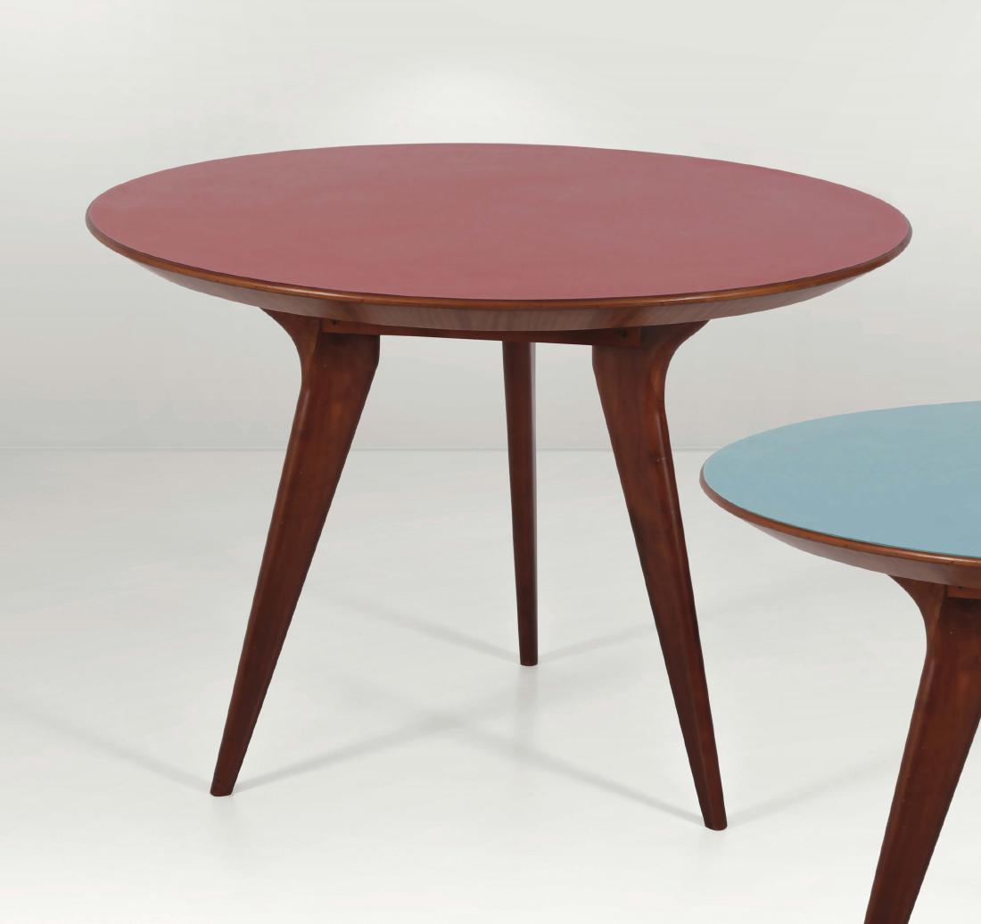 De Cara,: Tavolo con struttura in legno e piano in laminato colorato. Prod. Italia, 1950 ca. cm 110x80