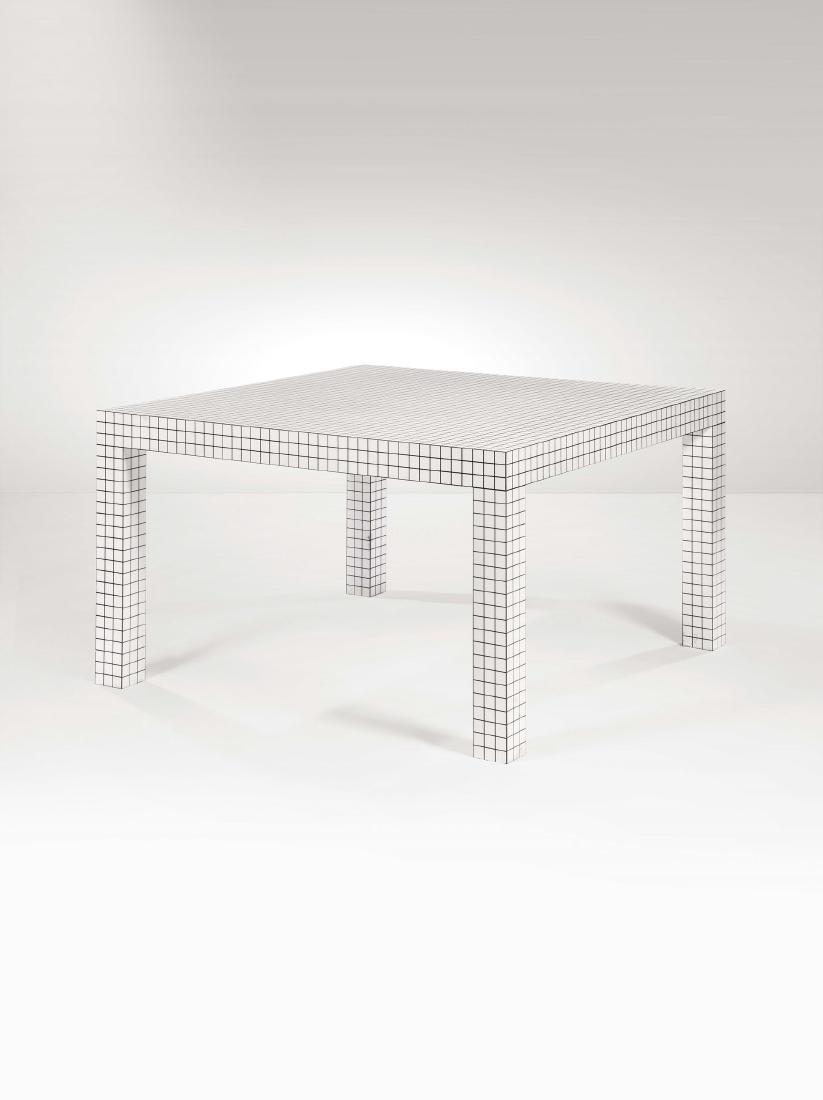 Superstudio,: Tavolo Quaderna 2600 in legno e legno laminato. Prod. Zanotta, Italia, 1970 ca. cm 126x126