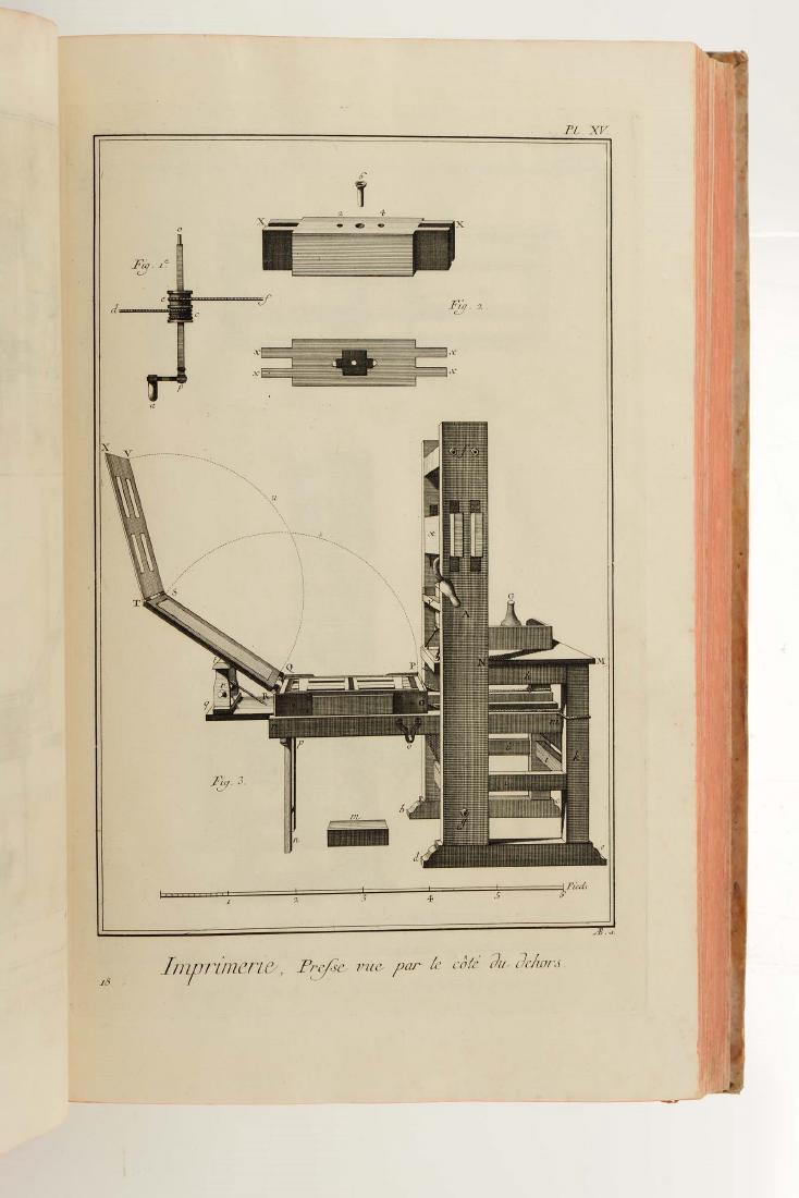 Denis Diderot - Jean Baptiste Le Rond dâ€™Alembert ,: In-folio. Legature coeve uniformi in piena pergamena rigida con titoli in oro ai dorsi. Il nostro esemplare risulta completo nel testo e nei supplementi di testo, che costituiscono nel loro insieme la