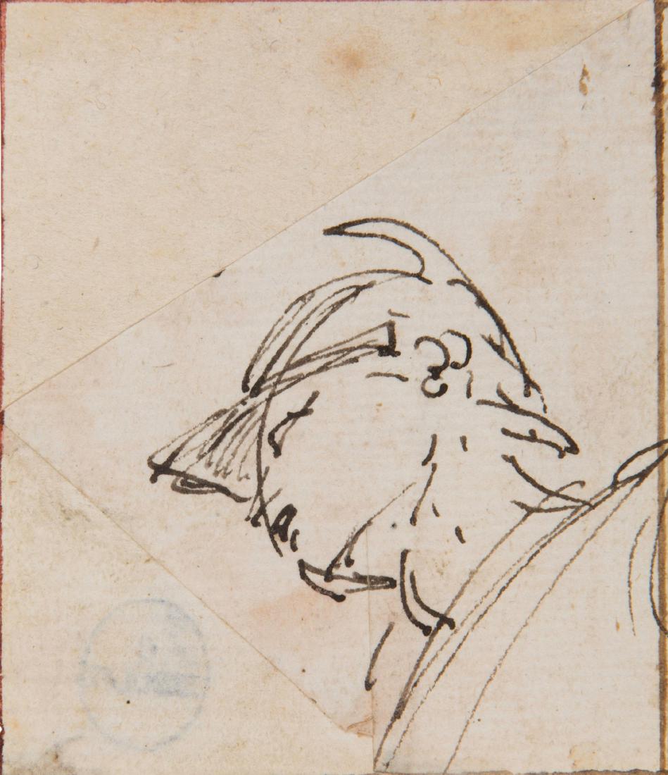 Anonimo del XVIII secolo e Donato Creti (1671-1749),: a) Angelo sanguigna su carta, mm 210x190 b) Studio di guerriero penna e inchiostro bruno, mm 54x60