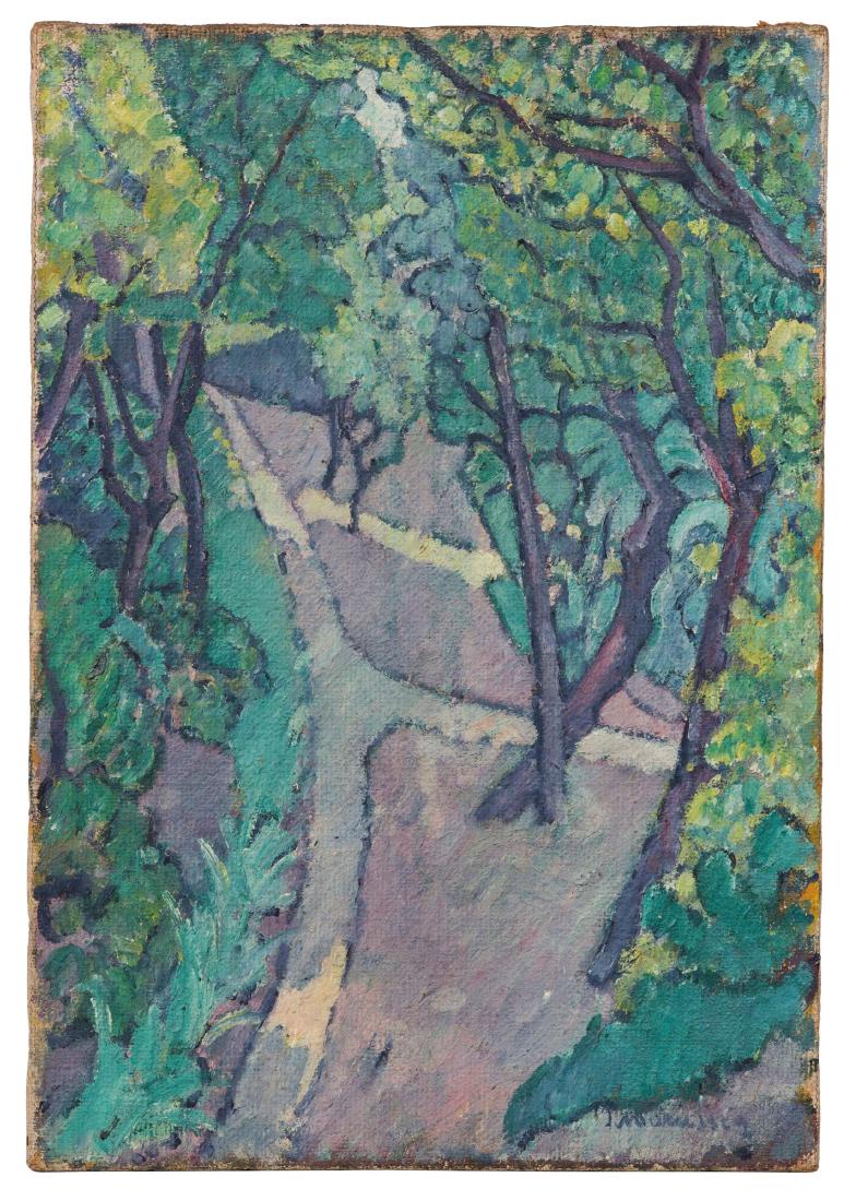 Piero Marussig (1879-1937), Nel parco, 1916: olio su tela, cm 65,5x45 (sul catalogo cm 70x50) firmato in basso a destra, Provenienza: Collezione privata, Milano Galleria Gian Ferrari, Milano Esposizioni: Galleria Gian Ferrari, Piero Marussig. Sp