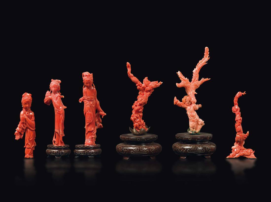 Six small carved coral figures, China, early 20th (1 of 1)