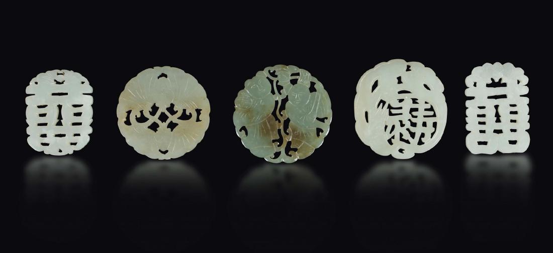 Five fretworked white jade plaques, China, Qing (1 of 1)