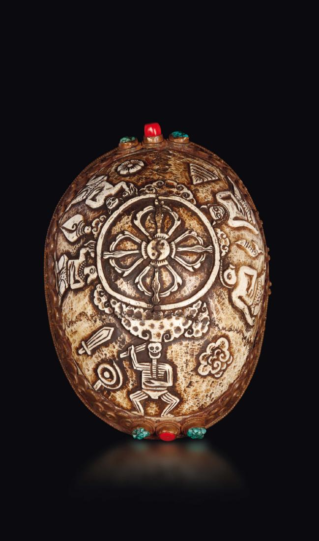 A kapala skull with semi-precious stone inlays, Tibet, (1 of 1)