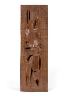 Leon Ferrari (1929-2013), Scultura in legno, 1961: wood, cm 52x18x8 signed, dated and dedicated on the back "Baceto para un homenaje a Garcia Lorca"