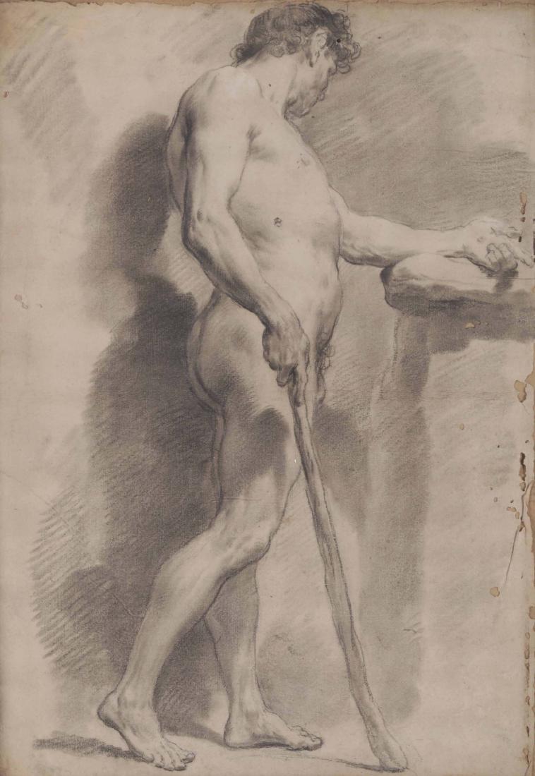 Gaetano Gandolfi (Bologna 1734 - 1802), Nudo maschile: grafite e carboncino su carta, cm 43x32