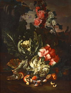 Maximilian Pfeiler (Praga 1683-1701), Natura morta: olio su tela, cm 132x100