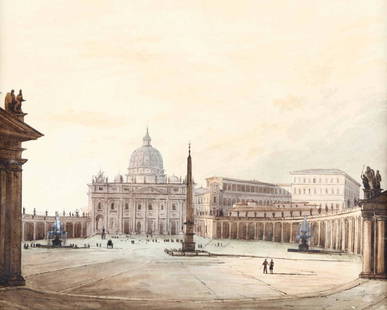 Ippolito Caffi (1809-1866), attribuito a, Piazza San: acquerello, cm 24x30,5
