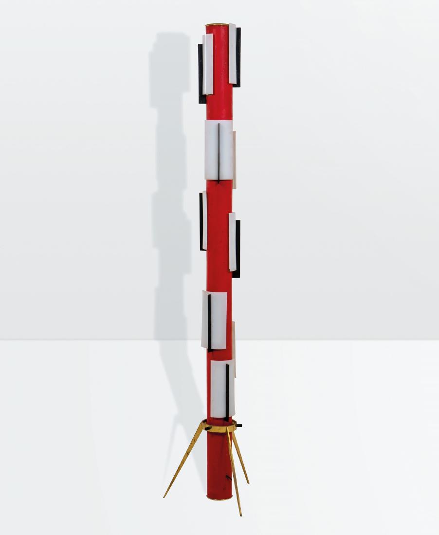 Angelo Brotto, a floor lamp with a brass, lacquered: Lampada da terra con struttura in ottone, metallo laccato e perspex. Prod. Esperia, Italia, 1960 ca. cm 181x39