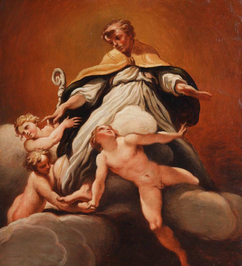 Felice Giani (1758-1823), Santo sostenuto da angeli, da: olio su carta incollata su tela, cm 54x49