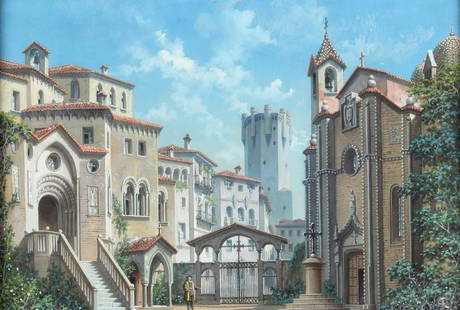 Alessandro Sanquirico (1777-1849), Scenografia teatrale: tempera su carta, cm 30x44, Firmato in basso a sinistra