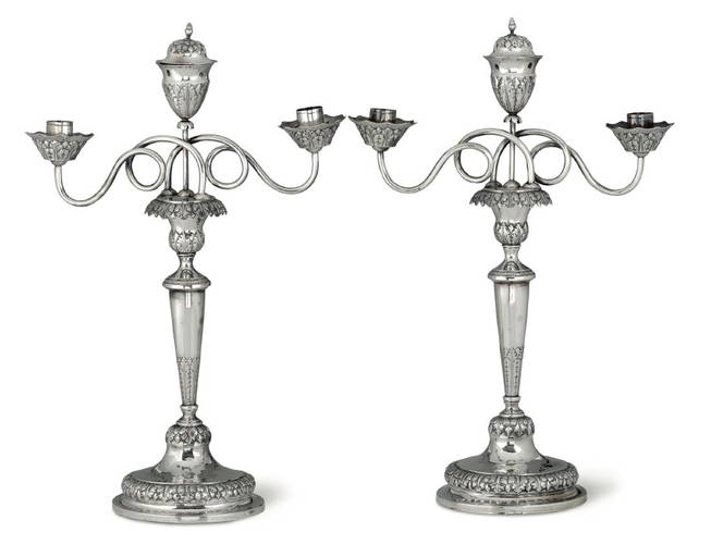 Two Silver Candle Holders, Genoa, 19th Century