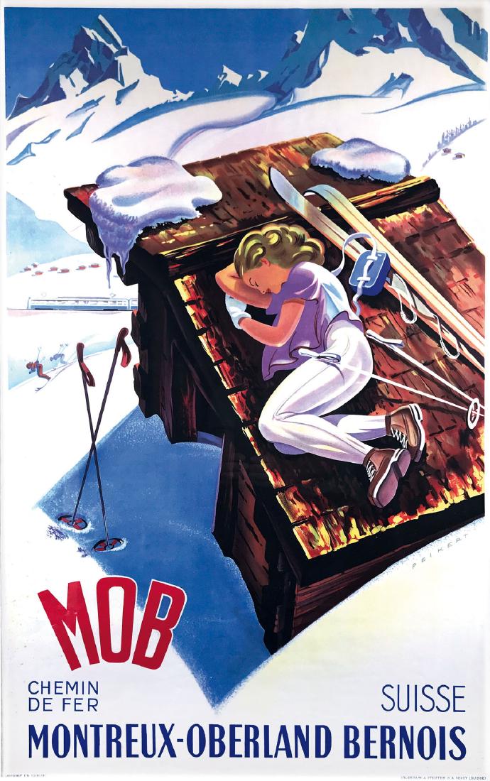 Martin Peikert, MOB, 1956: Affisso originale. 1956. Litografia impressa da Sauberlin & Preiffer, Vevey. Cm 101 x 63. QUALITÁ: A. Bell’esemplare, in cornice. Lovely example of the broad production of touristic posters for Swi