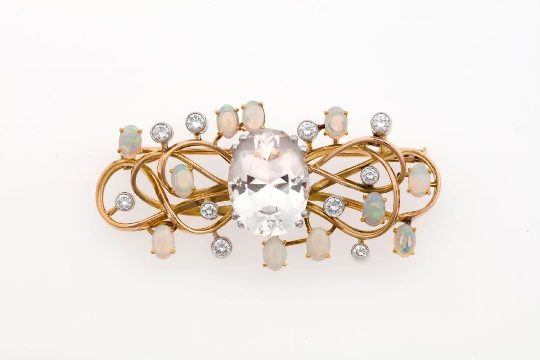 Topaz, diamond and opal brooch. Signed Enrico Cirio (1 of 1)