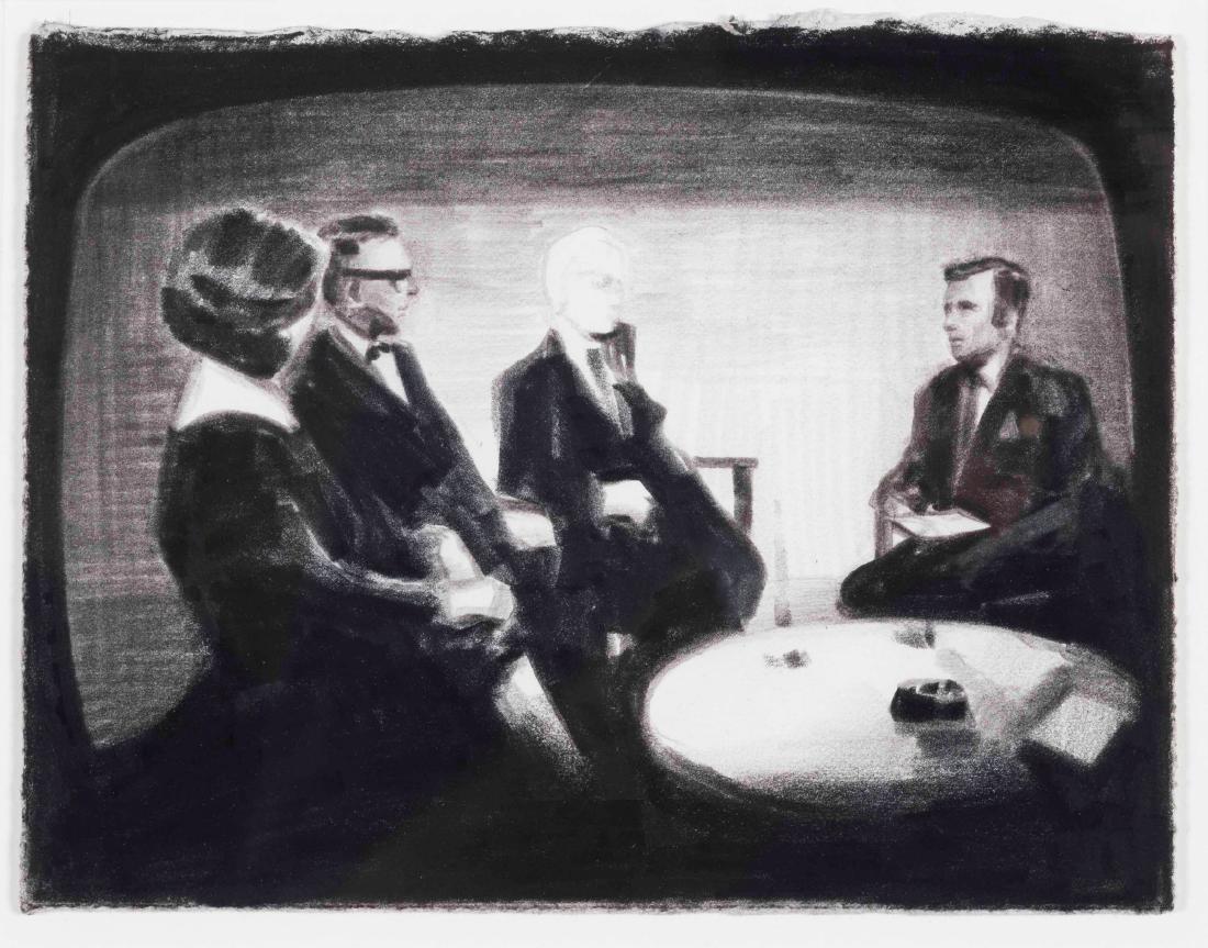 Marcel van Eeden (1965), Senza titolo, 1996: charcoal on board, cm 14x19 Label of the artist' studio on the back