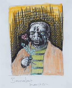 Peter Land (1953), Benevolent Monster (Rose), 2004: watercolor, etching and pencil on paper, cm 33x27,5 titled on the front signed, titled and dated at the back Label at the back of Galleria Nicolai Wallner, Copenhagen