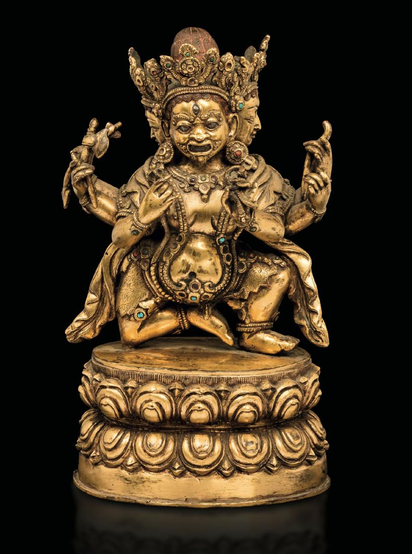 A gilt bronze Bhurkmkuta, Tibet, 1800s (1 of 1)