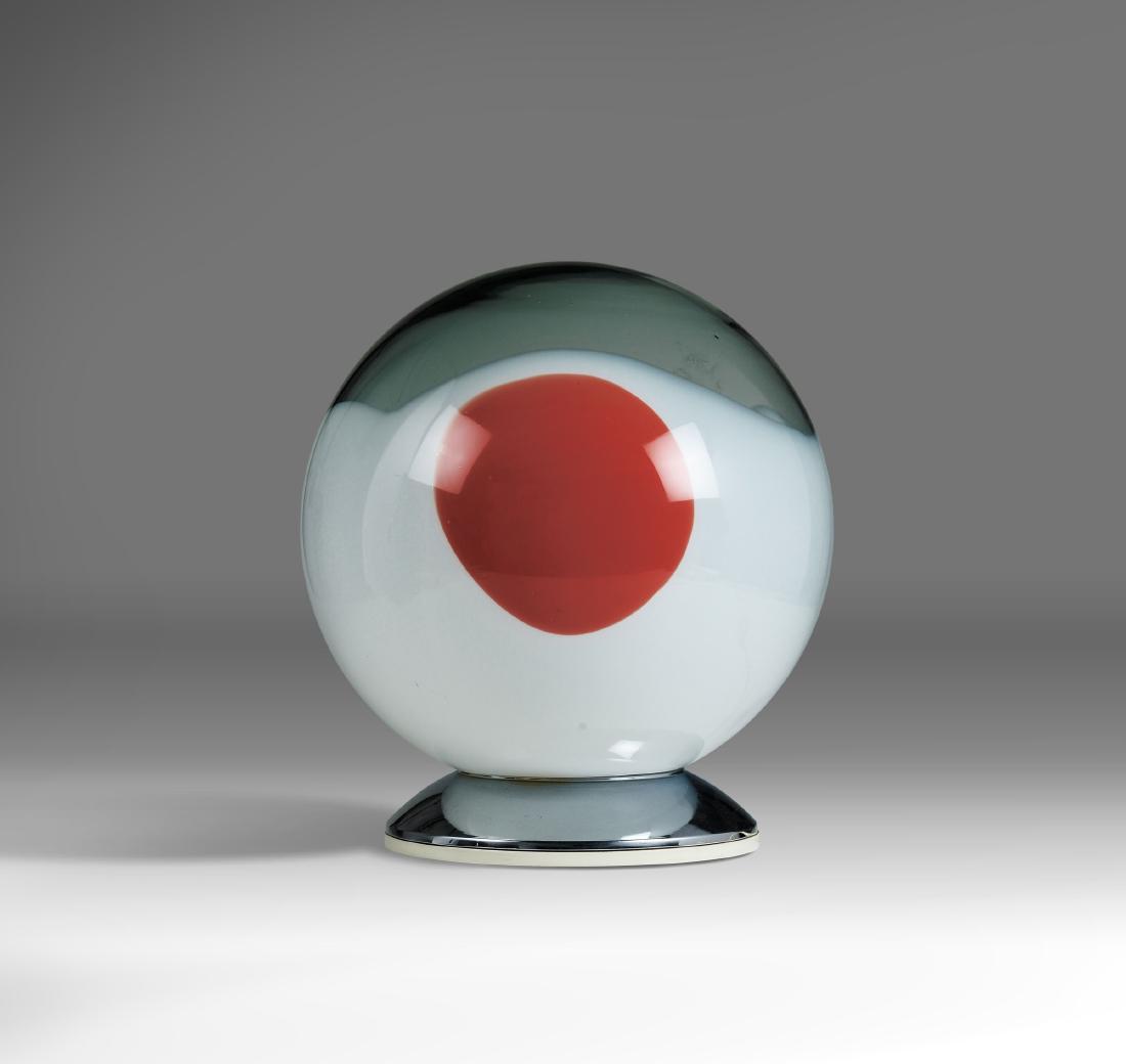 Angelo Brotto,: Lampada da tavolo con struttura in vetro di Murano. Prod. Esperia, Italia 1960 ca. cm 55x55