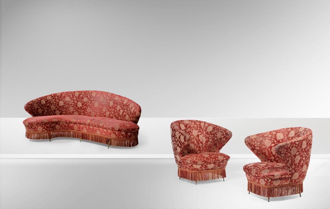 Salotto composto da un divano curvo e due poltrone con (1 of 1)