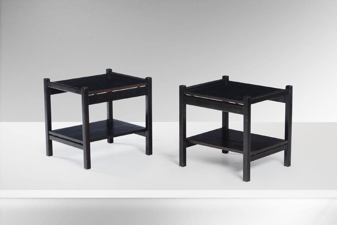 Ettore Sottsass,: Coppia di comodini con struttura in legno di palissandro. Prod. Poltronova, Italia, 1960 ca. cm 45x38x43,5