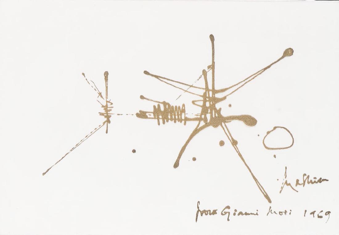 Georges Mathieu (1921-2012), Senza titolo, 1969: gouache on plastic paper, cm 53x77 signed, dedicated and dated lower right COA by Laurence Izern, 10/04/2008