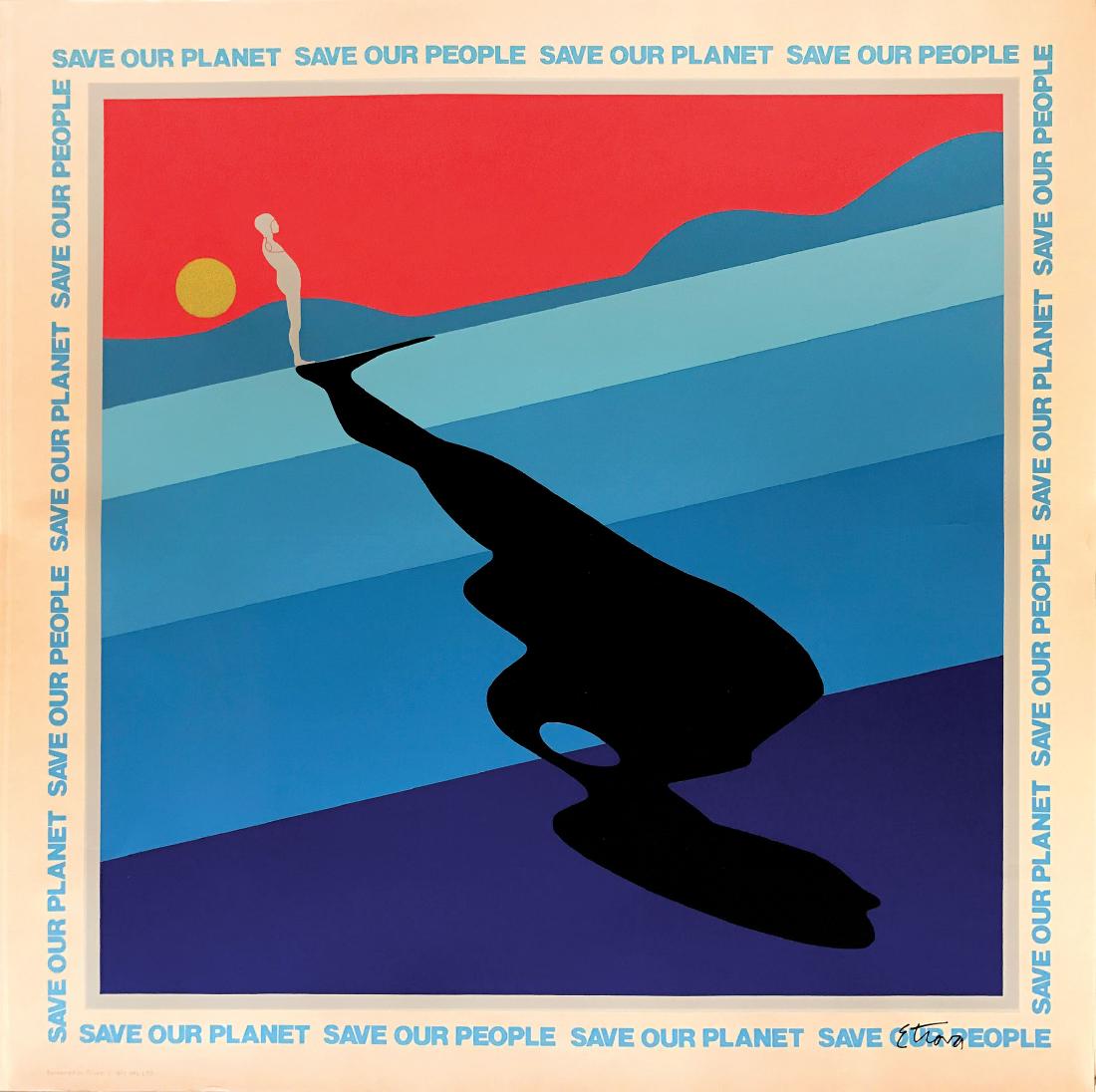 Ernest Trova (1924 - 2009), SAVE OUR PLANET / SAVE OUR: First edition silkscreen poster. 1971. Cm 85x85. A pleasant work, hand-signed by the great master of the American pop-art. QUALITY: A. Excellent state of preservation. Framed.