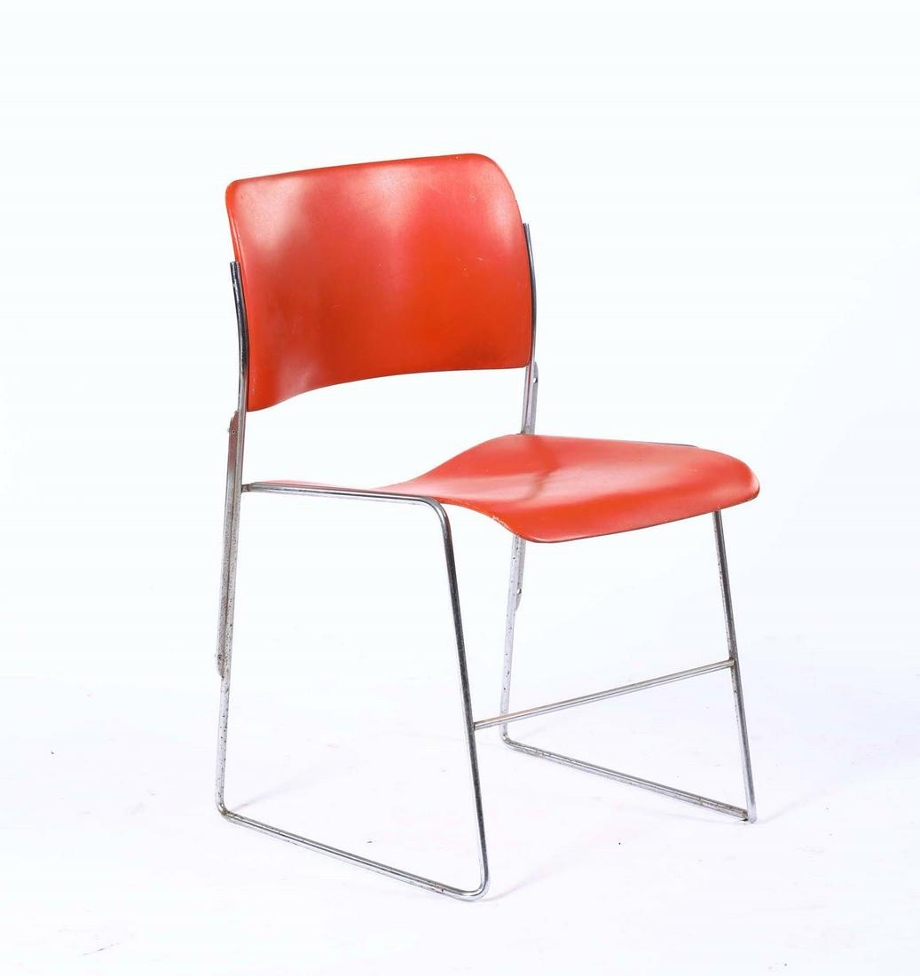 David Rowland,: Sedia con struttura in metallo e seduta e schienale in legno. Prod. USA, 1970 ca. cm 49x52x75