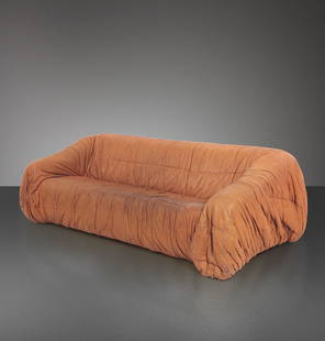 De Pas D’Urbino Lomazzi, a sofa, Italy, 1970s: Mod. Piumino with leather upholstery. Prod. Dall'Oca. 210x95x70cm. Bibliography: G. Gramigna, Repertorio del design italiano 1950-2000 per l’arredam