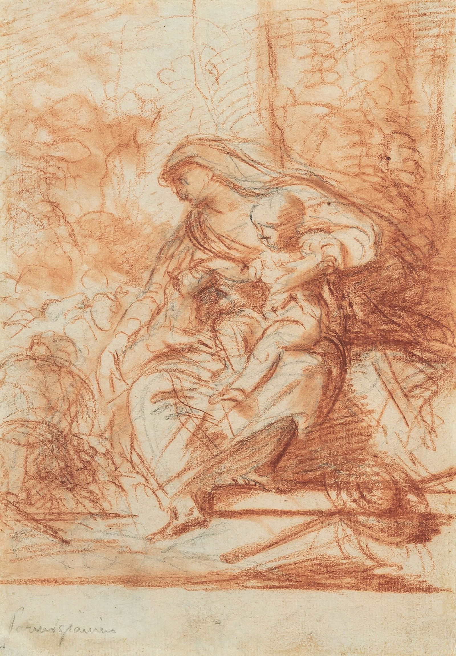 Pier Francesco Mola (Coldrerio 1612 - Roma 1666),: gesso nero, rosso e acquerello su carta, mm 205x145, "Il nostro studio Ã¨ un tipico esempio dell'arte grafica di Mola sia per l'uso della sanguigna acquerellata che per i tratti rapidi e incrociati,